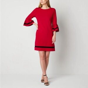 R&K Red Long Sleeve Dress with Black Accents